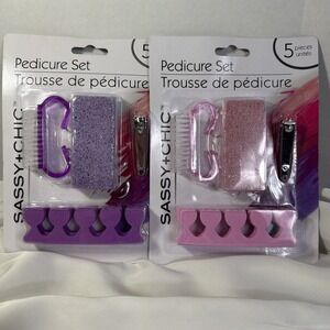 Sassy + Chic Pedicure Set 5 Pieces Purple - Nail Clipper, Brush, Stone‎ & 2 Pack